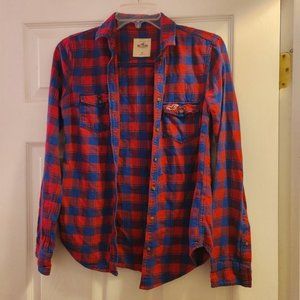 HOLLISTER Red Navy Blue Plaid Flannel Shirt Woman’s Size XS